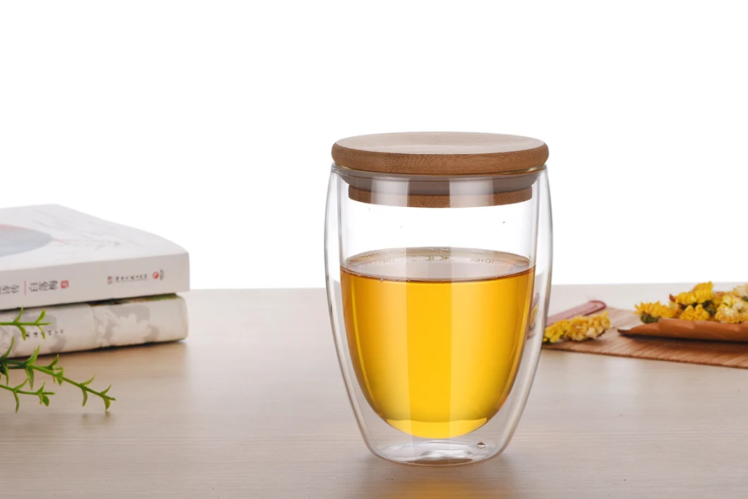 350ml (12oz) Double Wall Glass Tea Cup Coffee Mug Glass Coffee Cup with Lid